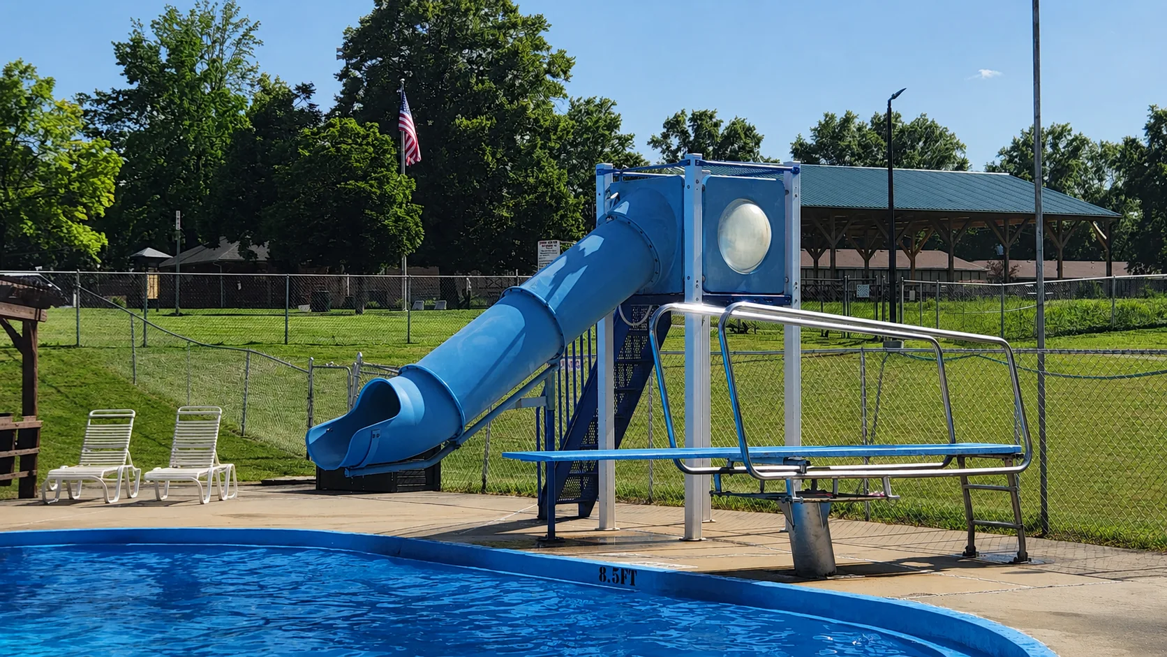 Blue enclosed waterslide at Dorchester